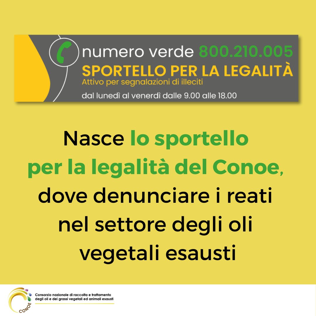 ConoeConsorzio's tweet photo. 📝Ogni anno circa 15.000 tonnellate di oli e grassi vegetali e animali esausti vengono sottratte al tracciamento legale.
📲 Il #CONOE lancia un nuovo sportello per la legalità dove denunciare i reati in questo settore.
Scopri di più: https://t.co/TjR5MV0xeC https://t.co/PzZh62fixY