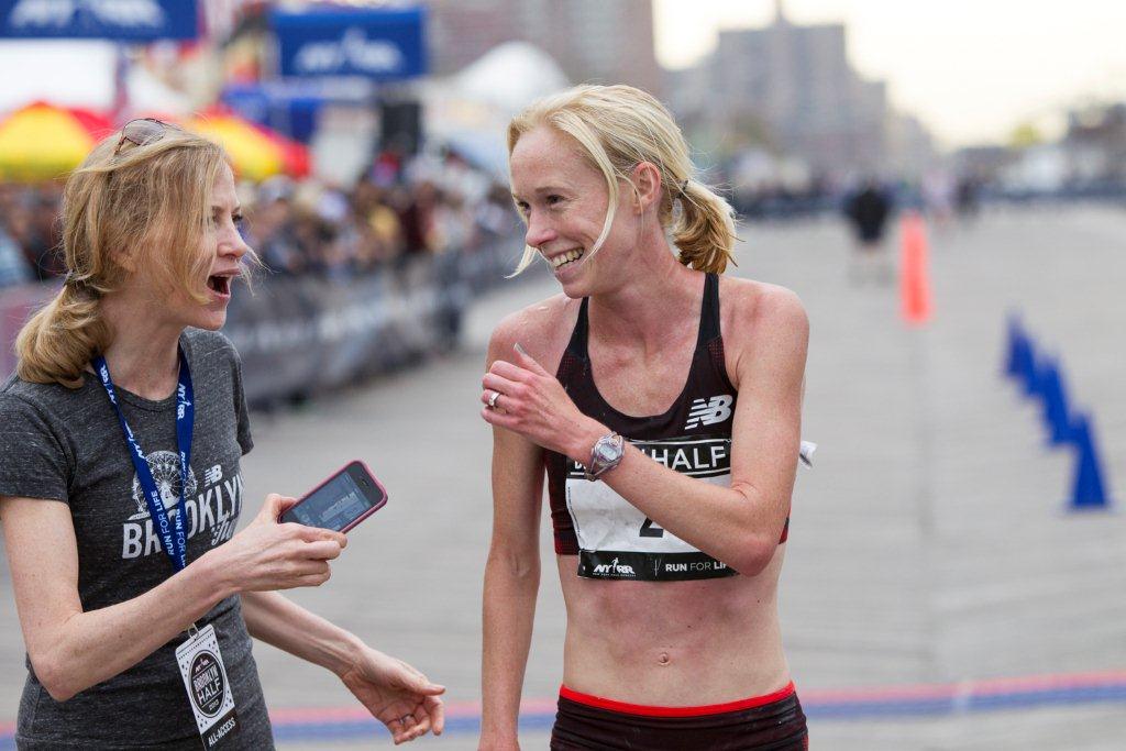 d9monti's tweet photo. .@Kimsmithnz still holds the #RBCBrooklynHalf women's course record of 1:11:24 set in 2013. In this photo by @joshdavidrowe, she celebrated her win with then race director @marywitt. 

The 40th edition of the #RBCBrooklynHalf will be held this Saturday w/approx. 22,000 runners. https://t.co/PiYmpMl6xc