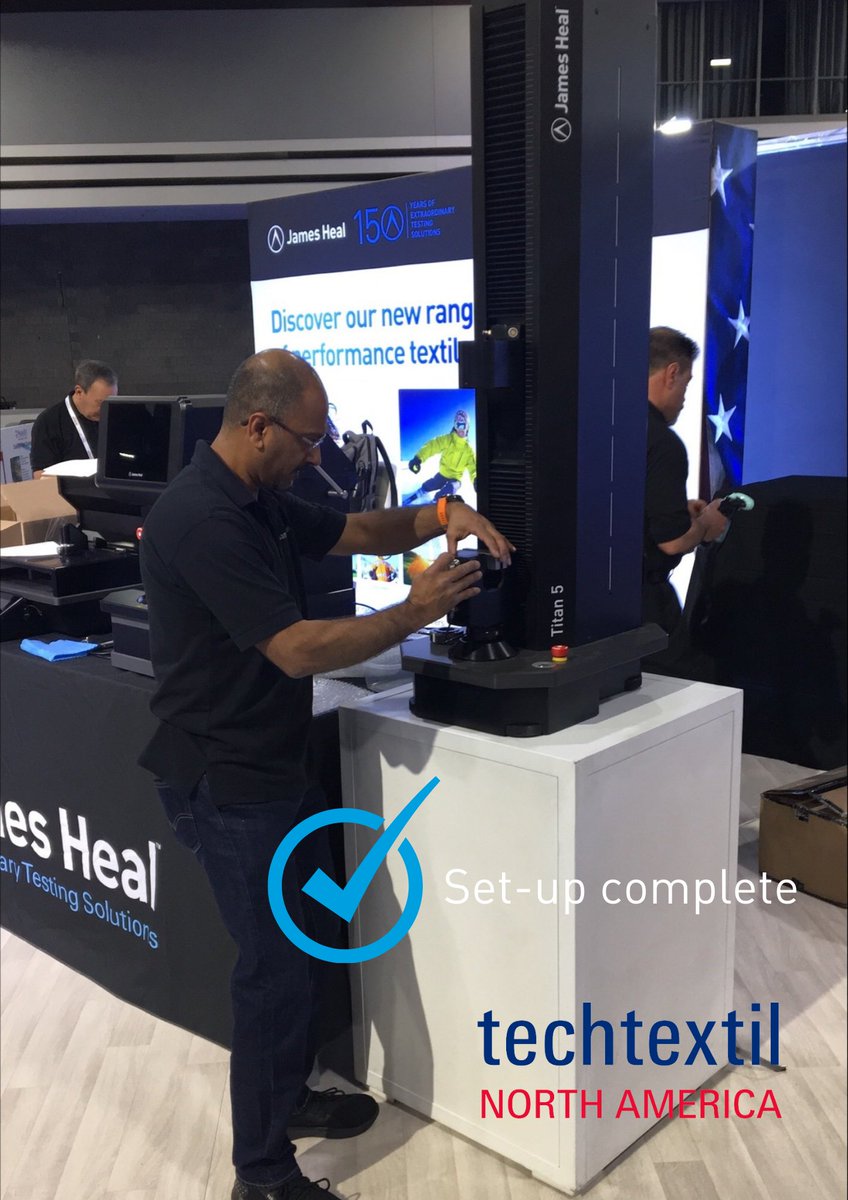JamesHHeal's tweet photo. Set-up complete!
Techtextil starts today, and here we can see Amar, team leader of the Service & Cal department, making the final touches to our Titan 5 CRE tester.
Book a meeting here >
https://t.co/FSDANEWpEu
#techtextilNA #textiles #exhibition #northamerica https://t.co/6JOn9iTO9O