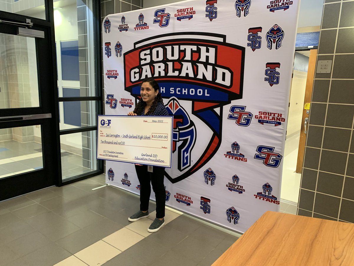 kamwebb's tweet photo. So excited to help award the TI Innovation in Teaching grants today. First stop. @SGHS_Titans and Isis Carrington. #GISDeffect https://t.co/Kh5LTYKk3q
