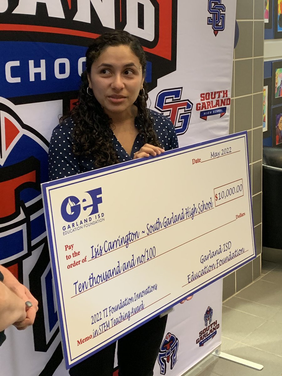 kamwebb's tweet photo. So excited to help award the TI Innovation in Teaching grants today. First stop. @SGHS_Titans and Isis Carrington. #GISDeffect https://t.co/Kh5LTYKk3q
