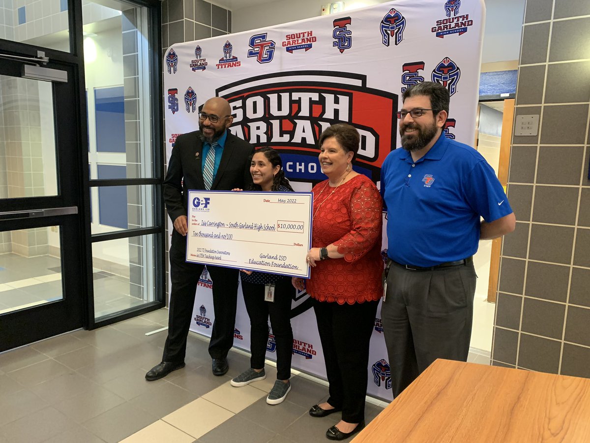 kamwebb's tweet photo. So excited to help award the TI Innovation in Teaching grants today. First stop. @SGHS_Titans and Isis Carrington. #GISDeffect https://t.co/Kh5LTYKk3q