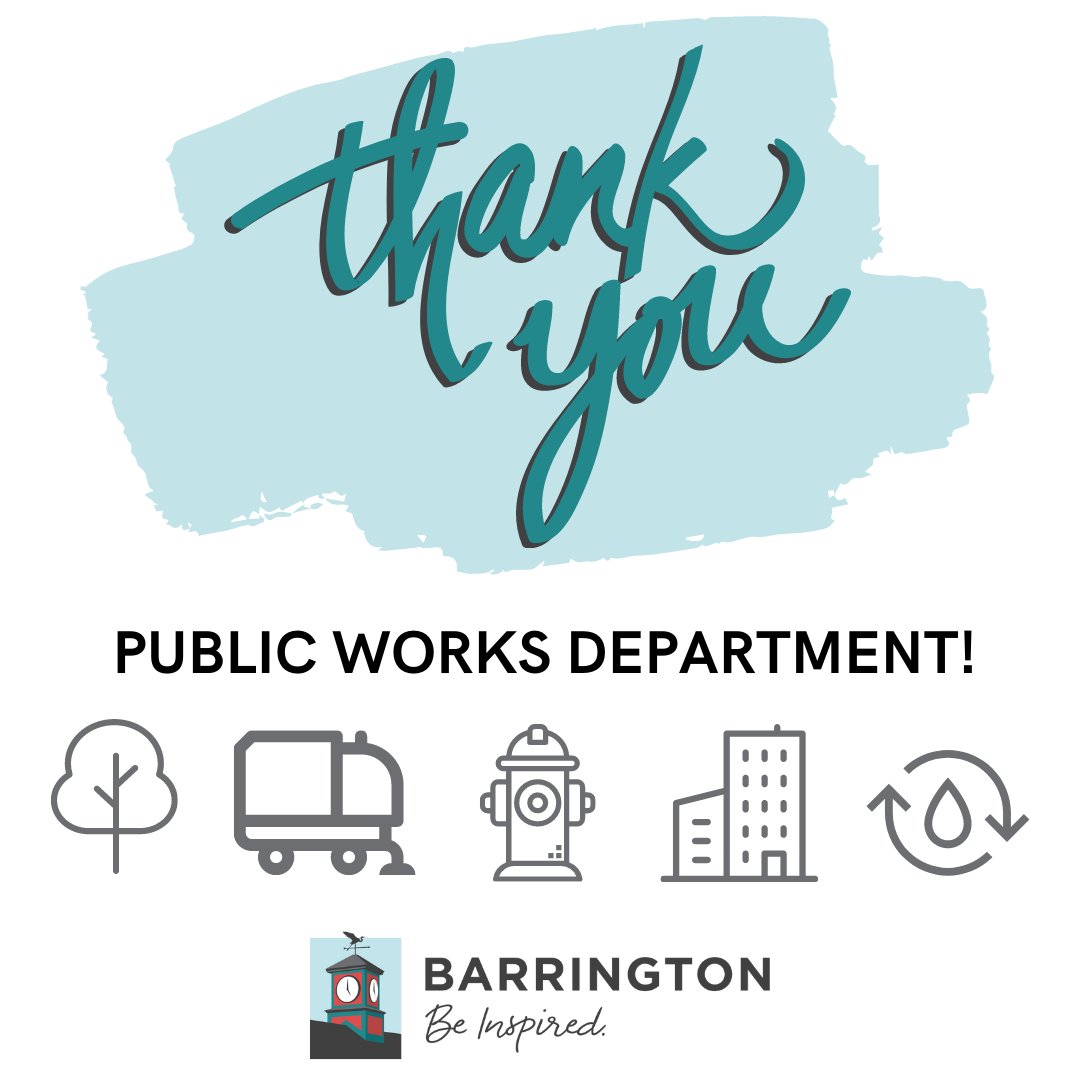Happy National Public Works Week! 🎉⚠️👏
 
From streets to water to waste &amp; recycling and more, our dedicated Public Works team provides high-quality, efficient and safe services to the Village of Barrington. 

Thank you, Public Works!