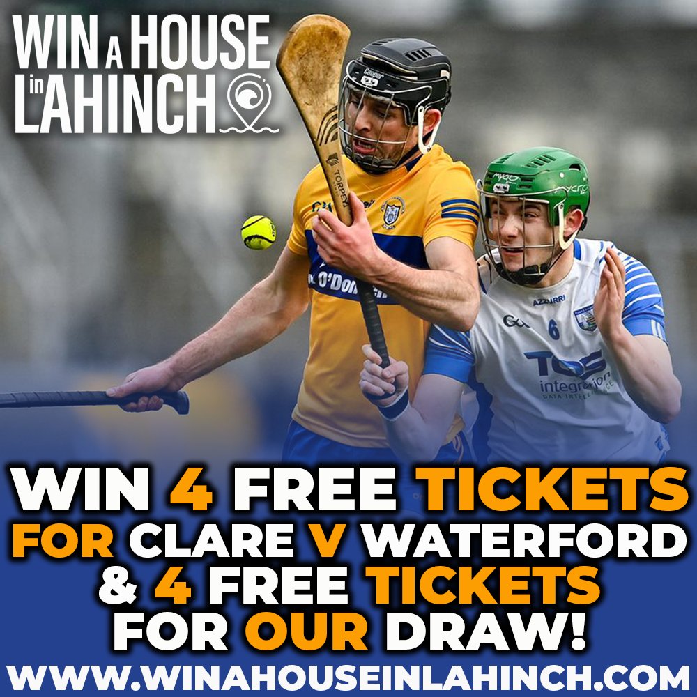 If you enter our <a href="/GaaClare/">Clare Gaa</a> #WinAHouseInLahinch fundraiser by Thurs, 19th May, you'll go into our bonus draw to win 4 tickets to see Clare Vs Waterford on 22nd May 𝘱𝘭𝘶𝘴 4 tickets for our draw on 31st May! 🎫

Get your ticket for a chance to win 👉🏼 winahouseinlahinch.com
