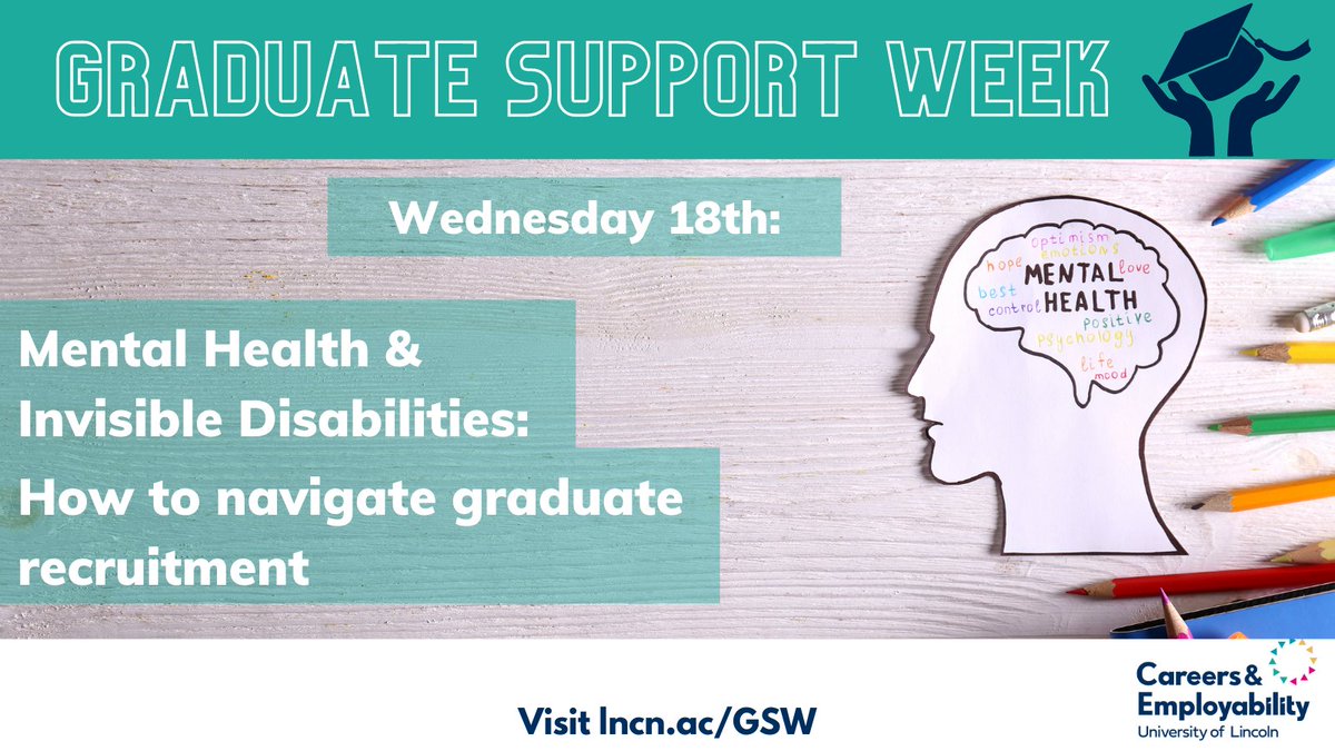 UoLCareers's tweet photo. Do you have an invisible disability or mental health condition? Why not join tomorrow's workshop to aid you with graduate recruitment. 
We'll run through the extra support your entitled to- empowering you to be more confident when applying for jobs! 
https://t.co/4e4d5sC7WD https://t.co/wiBGJS0g6Y