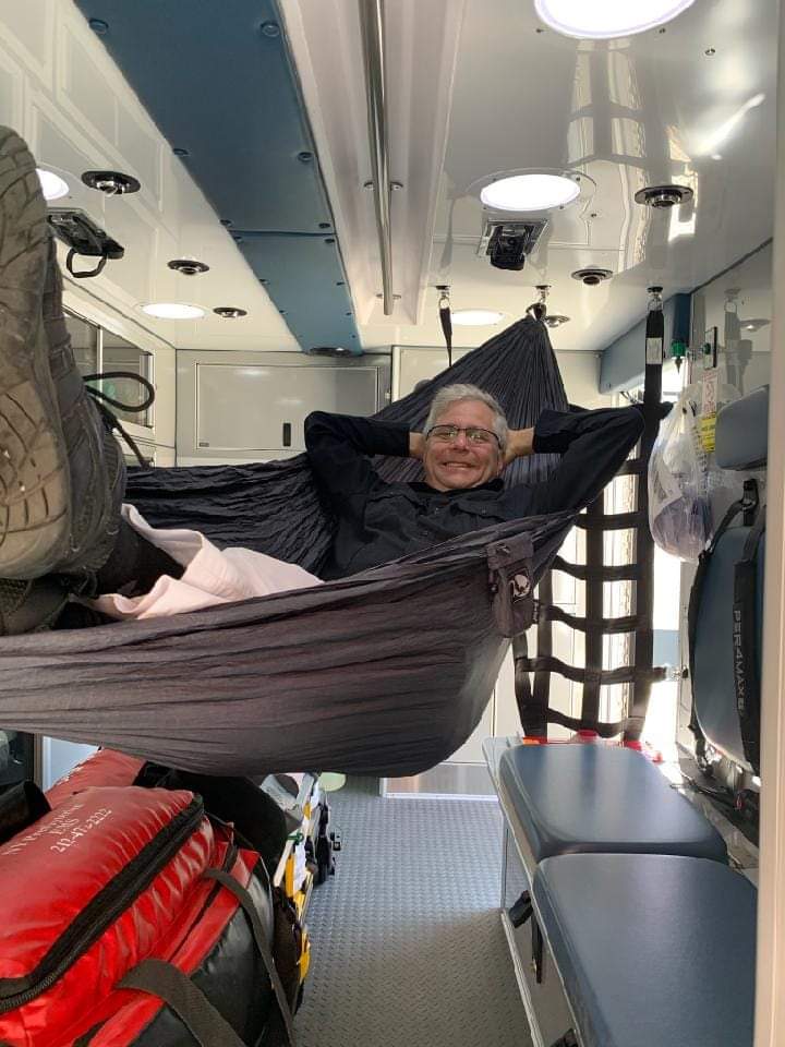 CopMedic's tweet image. In honor of EMS week, I thought I would show the world what really happens in the back of the BUS (ambulance). Stay safe and well rested my Brothers and Sisters.