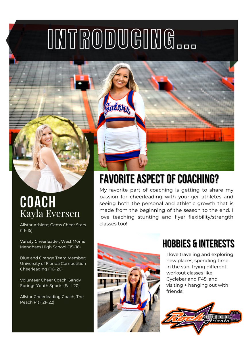 SECheerATL's tweet photo. Meet one of our newest band members - Kayla! 💜🤘 #rockstarcheeratlanta #comerockwithus https://t.co/eOZtpCDAHX