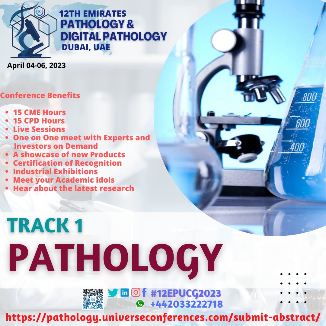 EPUCGCongress's tweet photo. Grab your slot submit your abstract for the CME/CPD accredited 12th Emirates Pathology & Digital Pathology Utilitarian Conference, which is scheduled on April 04-06, 2023, Dubai UAE,
Abstract submission is now open, you can submit here https://t.co/xNpJHbaooI
#bpath #disease https://t.co/4J0T34mcVu