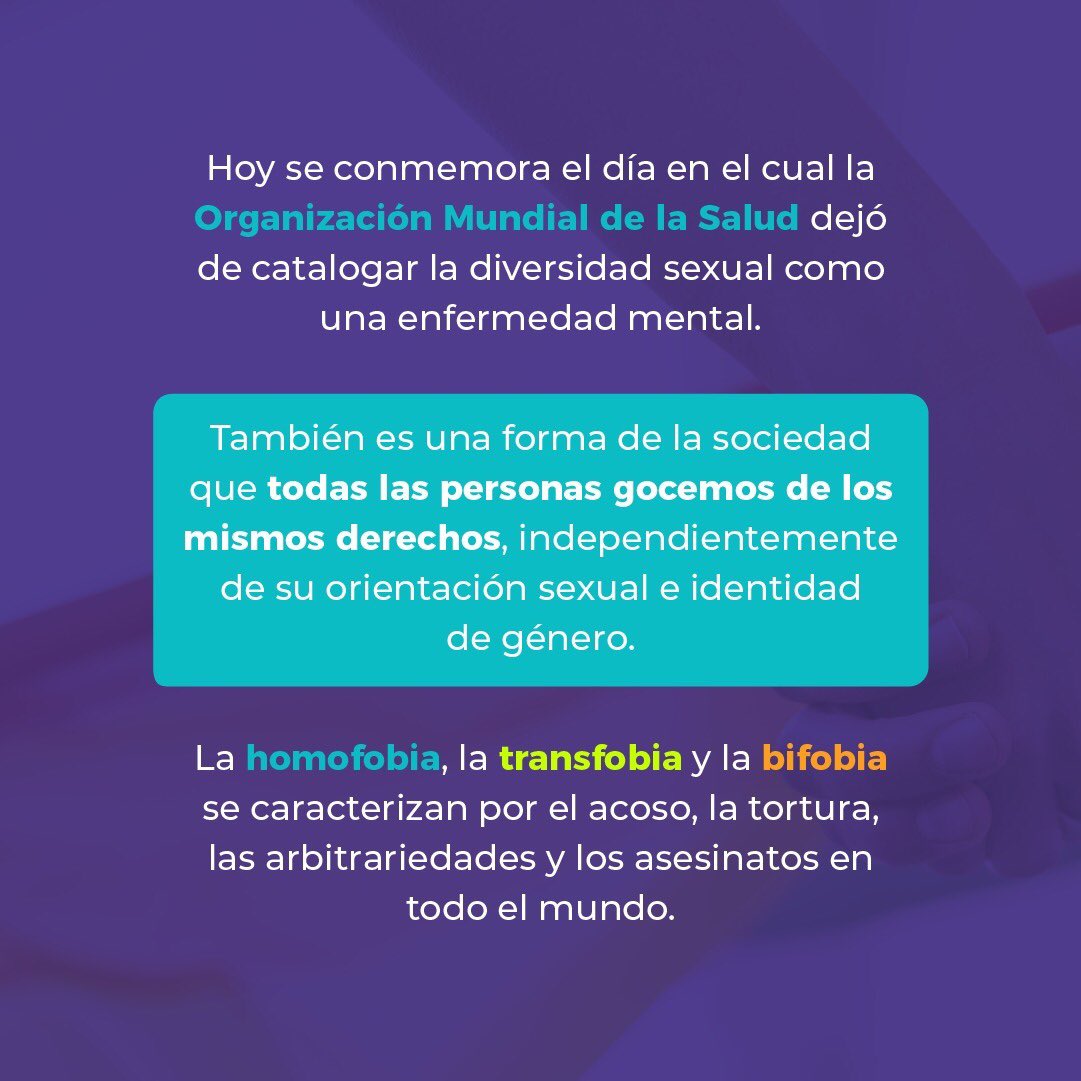 SecMujerMzl's tweet photo. ✅ Hoy conmemoramos el día internacional de la lucha contra la homofobia, la transfobia y la bifobia.
🖐🏻Le decimos NO a la violencia a población sexualmente diversa. https://t.co/znTe3Gx7g9