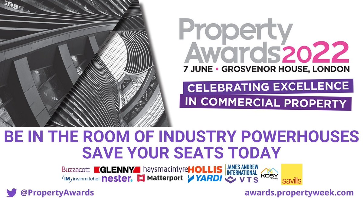 PropertyAwards's tweet photo. Only 3 weeks to go until the #PropertyAwards🏆

We're already expecting 600+ key players from the #commercialproperty sector. Providing ample opportunity to connect with new investors, clients and collaborators.

Have you saved your seat? https://t.co/AQPAj5PKPX

@PropertyWeek https://t.co/T83zLjyRew