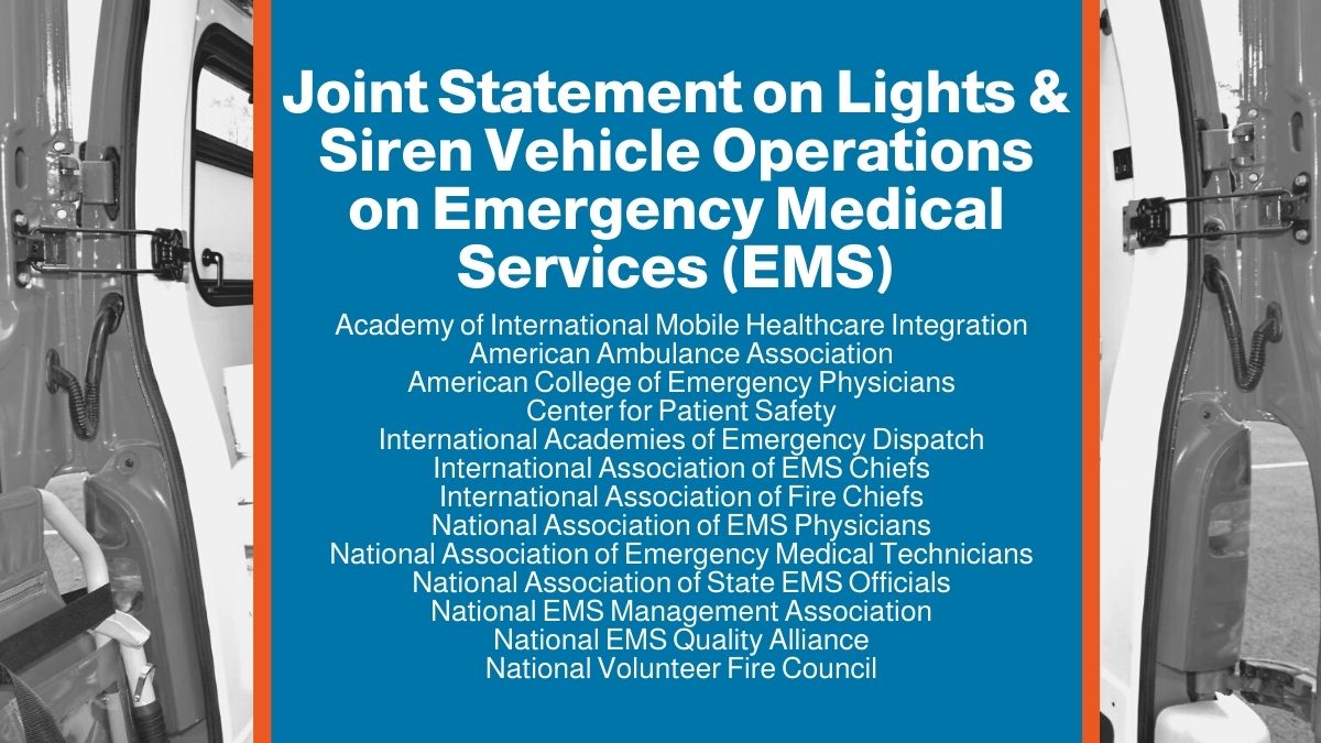 Using lights &amp; sirens increases the chance of an EMS vehicle crash by 50% and almost triples the chance of crash during patient transport. Read our joint position statement for tips on safely decreasing the use of lights &amp; sirens: bit.ly/3KDdSeF #SafetyTuesday #EMSweek