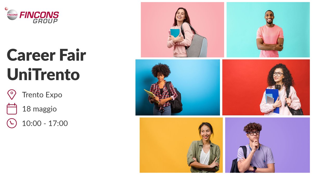 Domani incontreremo gli studenti e le studentesse dell’Università di Trento per presentare Fincons e i percorsi di crescita professionale possibili presso le nostre sedi nazionali e internazionali. Ti aspettiamo! careerfairunitn.it
