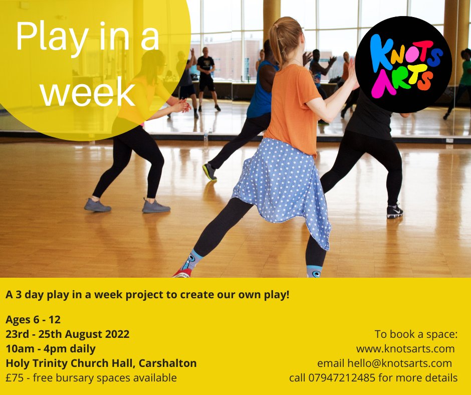KnotsArts's tweet photo. New for 2022, Play in a Week Sutton! Open to children aged 6 - 12 with social communication difficulties, come and join us for 3 days of drama to create our very own play! https://t.co/551YvaaaEf