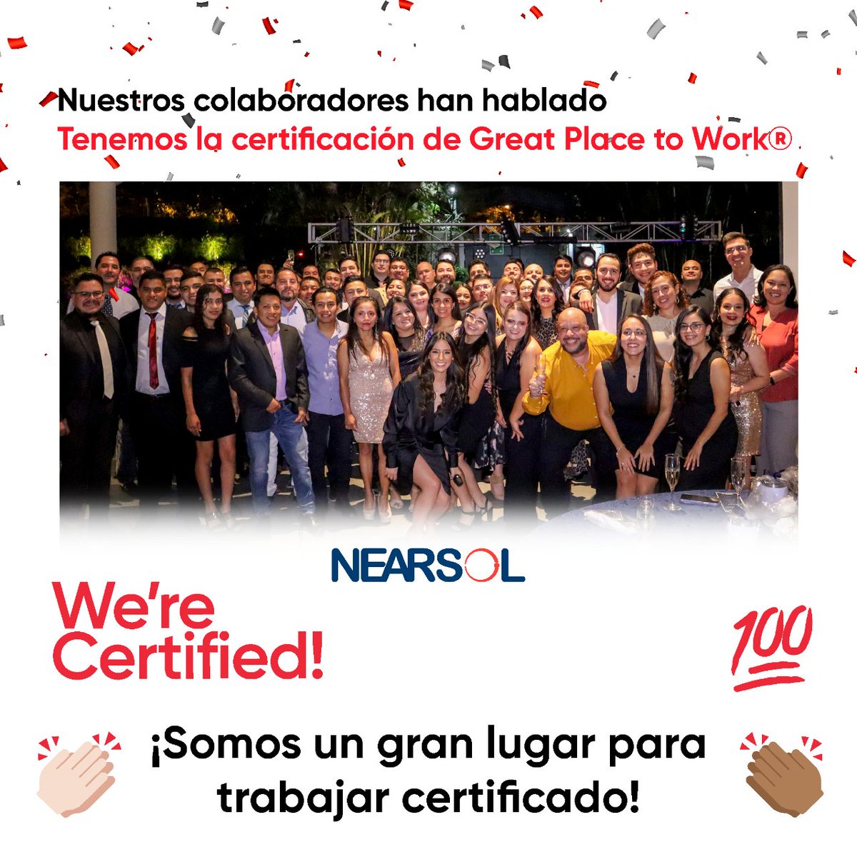 nearsol's tweet photo. Today is GPTW Certification Nation Day!✨This is our first opportunity to celebrate, and we are proud to be a #GPTWcertified company in Guatemala. Thank you NEARSOL Family for always being results-driven, committed, passionate, caring, and resourceful.✨ #GPTWCARCA #Nearsolgt https://t.co/e1gjW5K4yc