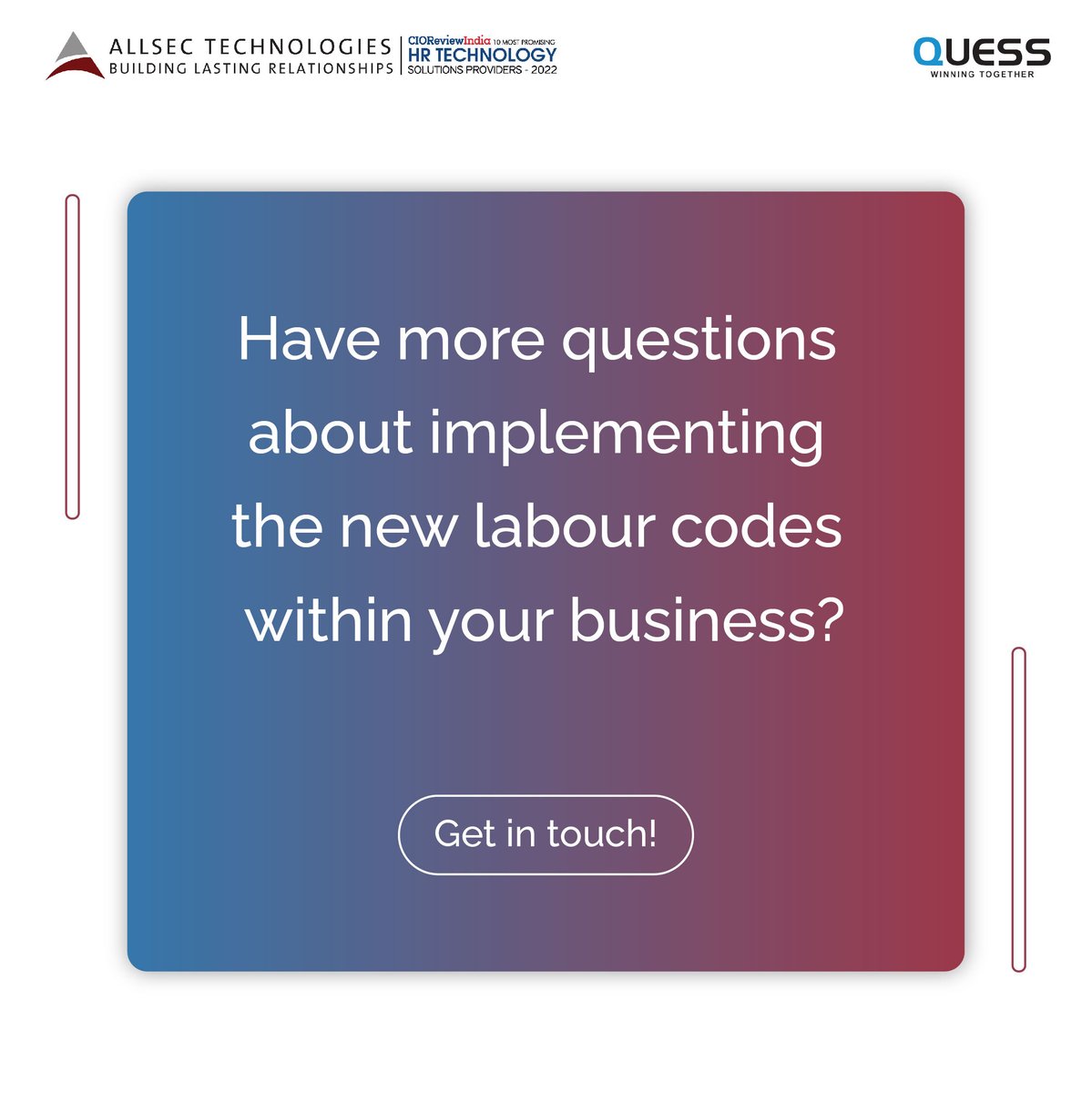 alldigitech's tweet photo. In this first series on #AllsecAnswers, we delved into the most asked questions about the new #LabourCodes and our recommendations on how to tackle specific situations. Have more such questions? Get in touch!
https://t.co/wazhXMnwB3
#CodeOnWages2019 #Wages #LabourCompliance https://t.co/HUKH9flah6