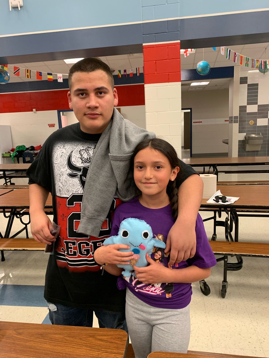 HeatherTechFan's tweet photo. Best collaboration project ever with @EthridgeES 3rd grade and @LakeviewMS students! 3rd wrote about a monster they designed and @LakeviewMS students sewed the monsters for them! Delivery was a success! Thank you! https://t.co/HHvT4bpuv4