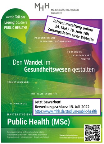 In eigener Sache: Wir freuen uns über Bewerber für den MSc Public Health Studiengang bei uns am Institut. Die nächste Infoveranstaltung ist nächsten Dienstag, 24.05., mehr auf mhh.de/studium-public…