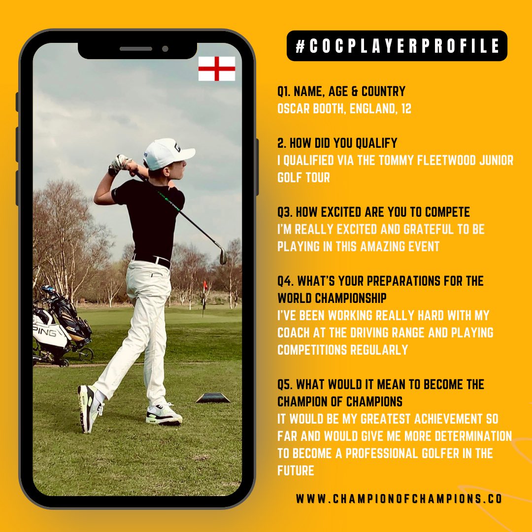 Champ_Of_Champs's tweet photo. #COCPLAYERPROFILE
This weeks World Championship Player Profile comes from England’s Oscar Booth 🏴
We look forward to welcoming Oscar and 250 Champions from over 40 countries to the ‘Champion of Champions’ World Championship in July 🌍
https://t.co/5wMNqL6XIr https://t.co/qFESdeG3fX
