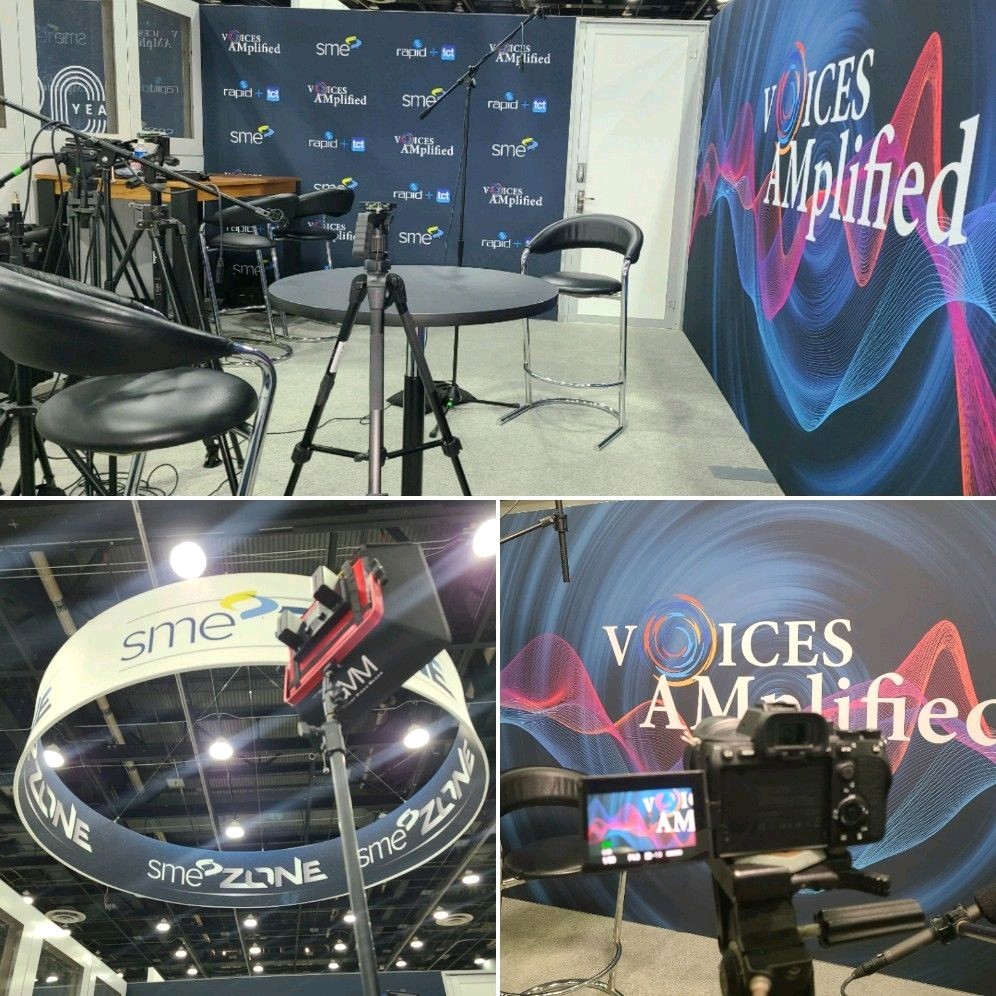 vanessadenha's tweet photo. Inside the interview room with @SME_MFG @LongroyChris Rapid+TCT event AM'd up and mic'd up. 

Getting ready to conduct dozens of interviews today. https://t.co/fDla1yQ1Zd
