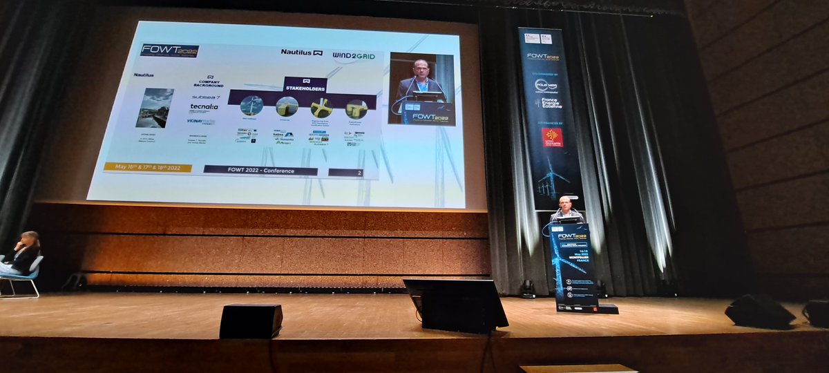 nautilusfs's tweet photo. Second day at #FOWT2022
@Raúl Rodríguez is participating in the round table "Power to the people“ and discusing about Designing semi-submersible floater for Floating Offshore Substation.
Great opportunity to disseminate the progress of #WIND2GRID project.
#nautilusfs https://t.co/yId8ZP7xut