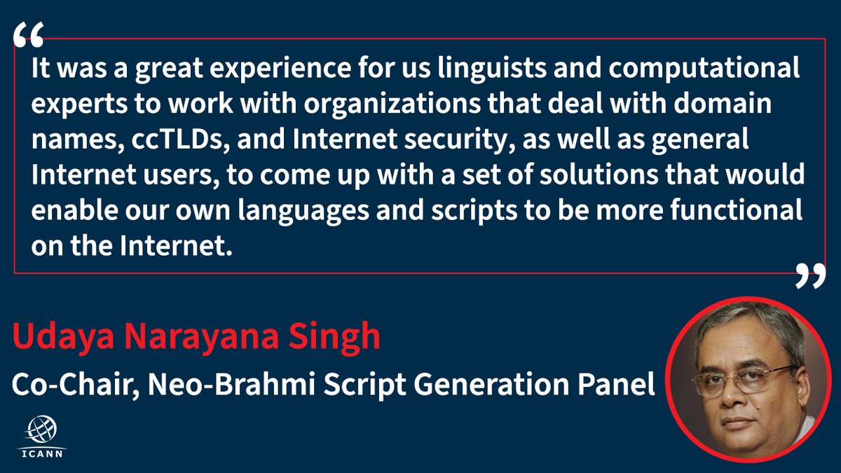 What's it like being part of an #ICANN Generation Panel (GP)? Neo-Brahmi Script GP Co-Chair, Udaya Narayana Singh, describes his experience working to build a more multilingual #Internet. Read more about GPs and #InternationalizedDomains here: go.icann.org/352o7d3