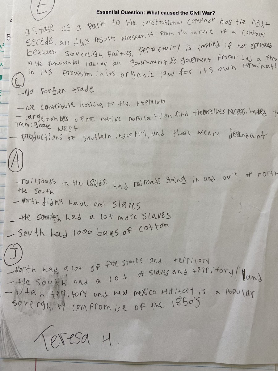 MrFahertySPMS's tweet photo. Entire college classes are devoted to the road to the Civil War. Students dive into sources to answer, What caused the Civil War? Focused note taking and discussion around our DBQ documents. https://t.co/D6iPsE7lDk