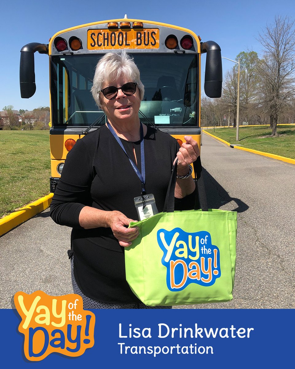 HenricoSchools's tweet photo. YAY LISA DRINKWATER! Lisa Drinkwater, a bus driver with the HCPS Department of Pupil Transportation, is today's "Yay of the Day" honoree. Superintendent Amy Cashwell honored Lisa recently. (No. 57 in a Yay series. See previous "Yay of the Day" honorees at https://t.co/HUj59KhDrA) https://t.co/Iy1YWLYIuc