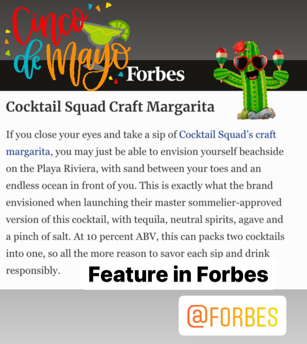 CocktailSquad's tweet photo. Celebrate Cinco de Mayo with Cocktail Squad ... Forbes is 🌵⚡️👊

#cincodemayo cocktailsquad #cannedcocktail #cannedcocktails #spirits #rtd #drinksofinstagram #startengine #sharktank #crowdfunding #investnow #madeincolorado #colorado #coloradoproud #coloradolocal #femalef https://t.co/iT91bz2w6M