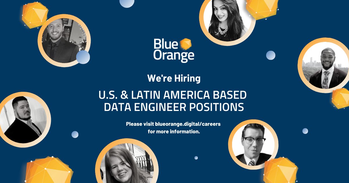 BlueOrangeData's tweet image. Blue Orange is #Hiring for U.S. & Latin America-based positions! We have openings for #DataEngineers, #FrontendEngineers, #QAEngineers, #DevOps, & #ProductDesigners. Join us as we develop the latest data architecture solutions! View our #Careers page at hubs.la/Q019bv0w0