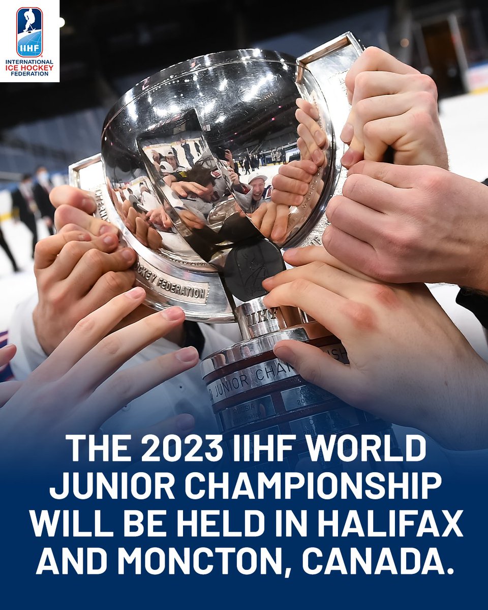 IIHFHockey's tweet photo. BREAKING: The 2023 #WorldJuniors are heading to Halifax and Moncton! 🇨🇦🇨🇦🇨🇦

More Info: https://t.co/KQr22LwHmm

Le #MondialJunior se tiendra au Canada atlantique : https://t.co/iXk2mK7ZZb https://t.co/Sn5L9bvnxY