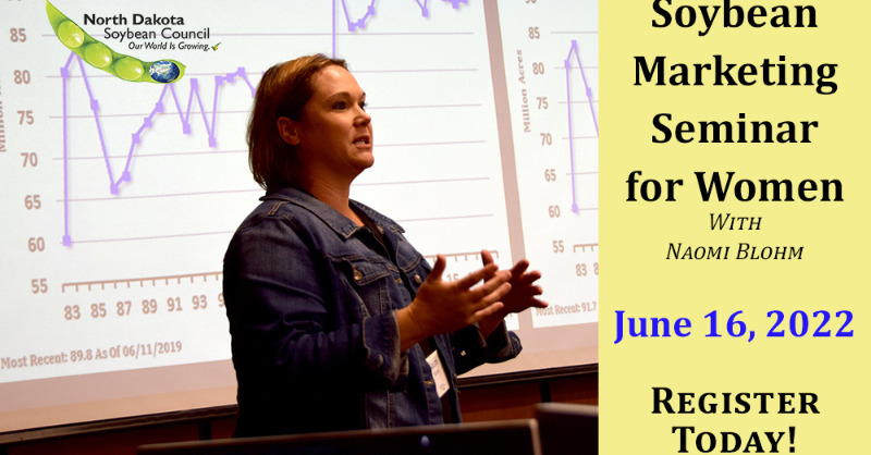 AgweekMagazine's tweet photo. Register for the ND Soybean Council’s Soybean Marketing Seminar for Women with Naomi Blohm – June 16 in Fargo. This free seminar is specifically designed for women involved in ND soybean production. Learn more and register at: https://t.co/JInqfpy3Lz #PartnerPost
