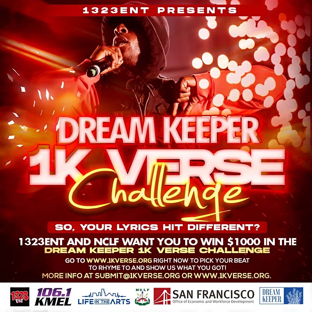 BayAreaPromo's tweet photo. Dream Keeper 1K Verse Challenge Presented By 323Ent and NCLF: San Francisco’s @WALLE924 along side @1323ent, NCLF and Life in the Arts present the $1k Verse Challenge! A chance to earn $1,000 cash, royalties and your verse featured on a song! Here’s how… https://t.co/n0ySleXJix https://t.co/pCdp4ep6Iv