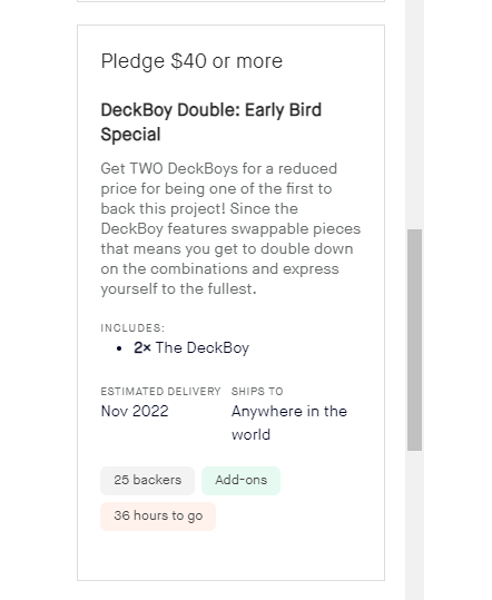 DeckBoyofficial's tweet photo. Just 36 hours left for the Early Bird Special! Get yourself 2 awesome deck boxes with interchangeable parts for a reduced price! https://t.co/w2BpQ5zT0e
#deckboy #tcg #mtg
#MagicTheGathering
#PokemonTCG #yugioh #digimon
#kickstarter #deckbox #gaming https://t.co/7FJvitZmnE