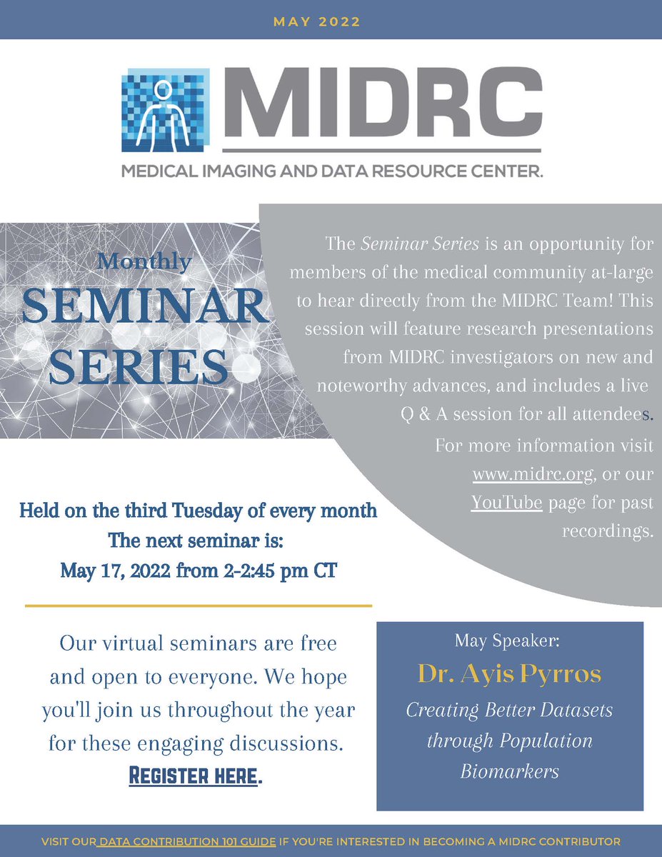 aapmHQ's tweet photo. The latest exciting @MIDRC_ advances will be front-and-center TOMORROW when #MIDRC investigator @AyisPyrros will discuss creating better datasets through population biomarkers:
https://t.co/3zfThk6uoT
@RSNA @RadiologyACR @dulyhealth_care @UIHealth #MedicalPhysics #MedPhys https://t.co/mib8qdJm6O