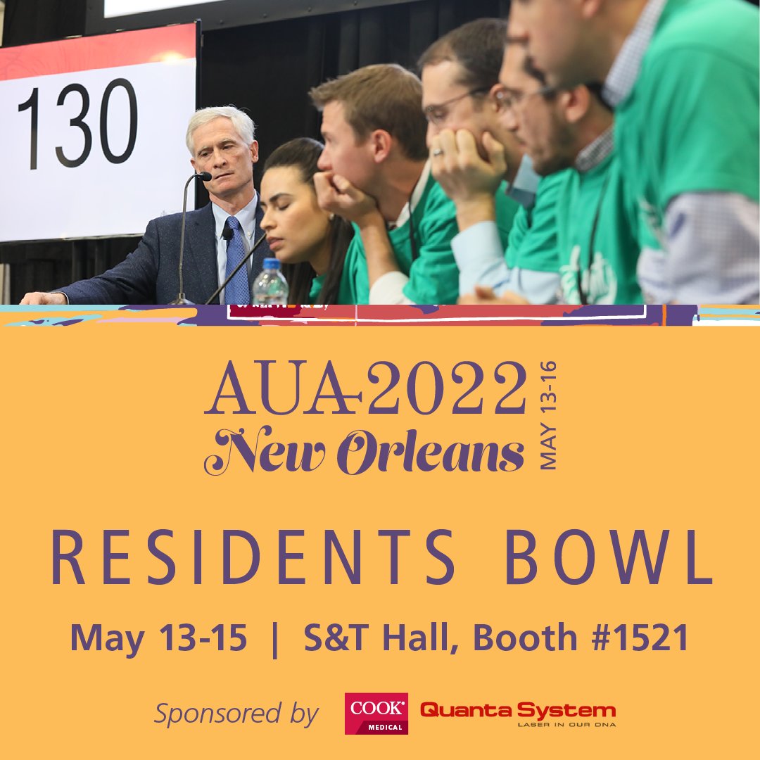 AmerUrological's tweet photo. The AUA Residents Bowl is a not-to-be-missed event at #AUA22‼️ Each day, AUA Sections will field a team of residents &amp; compete head-to-head in an ultimate battle of the brains that test residents' urological knowledge! See you at Booth #1521!➡️ https://t.co/QvesnAdKC2 https://t.co/EKfRueiiC2