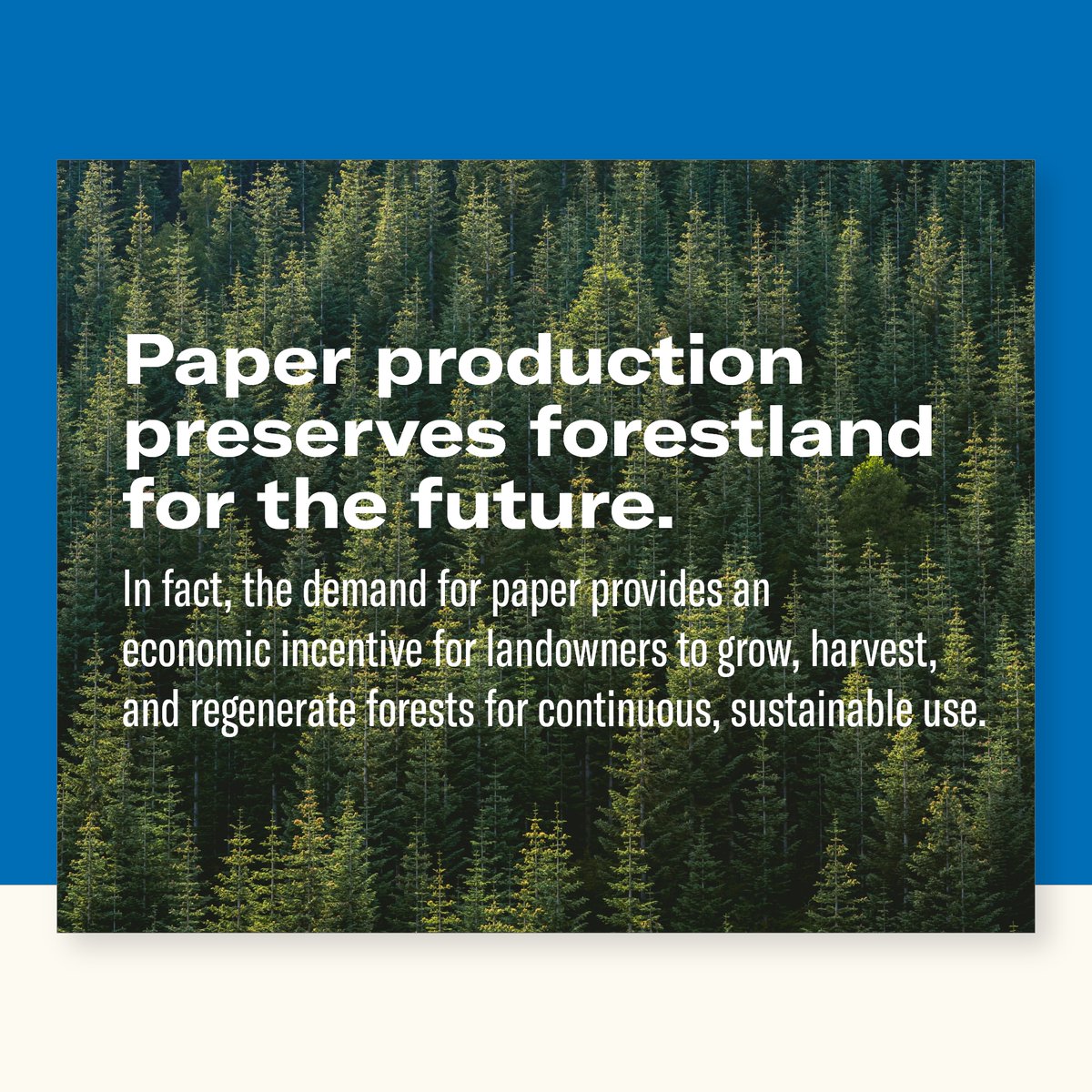 Did you know that #paperproduction actually preserves forestland? Demand for paper creates an #economicincentive for landowners to grow, harvest, and regenerate forests.

#paperproduction #paperlove #printsustainable #workingforests #forestpreserve #forestry