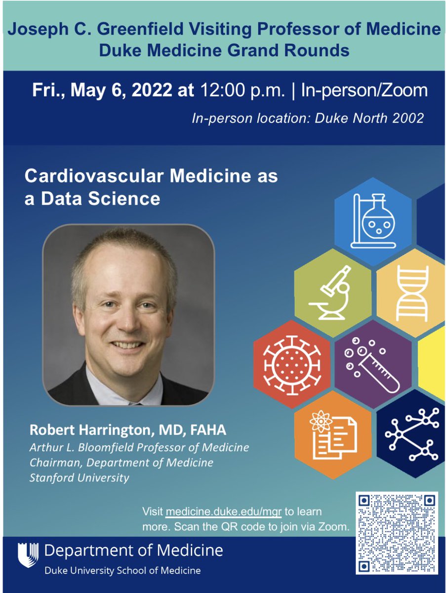 Excited to host @HeartBobH as Joe Greenfield Visiting Professor. Great time already hearing his career so far and some Duke Heart history! Join us in person talk tomorrow at noon in Duke North 2002! @manesh_patelMD @schuyler_jones @SVRaoMD @AimeeZaas @IMResidencyDuke
