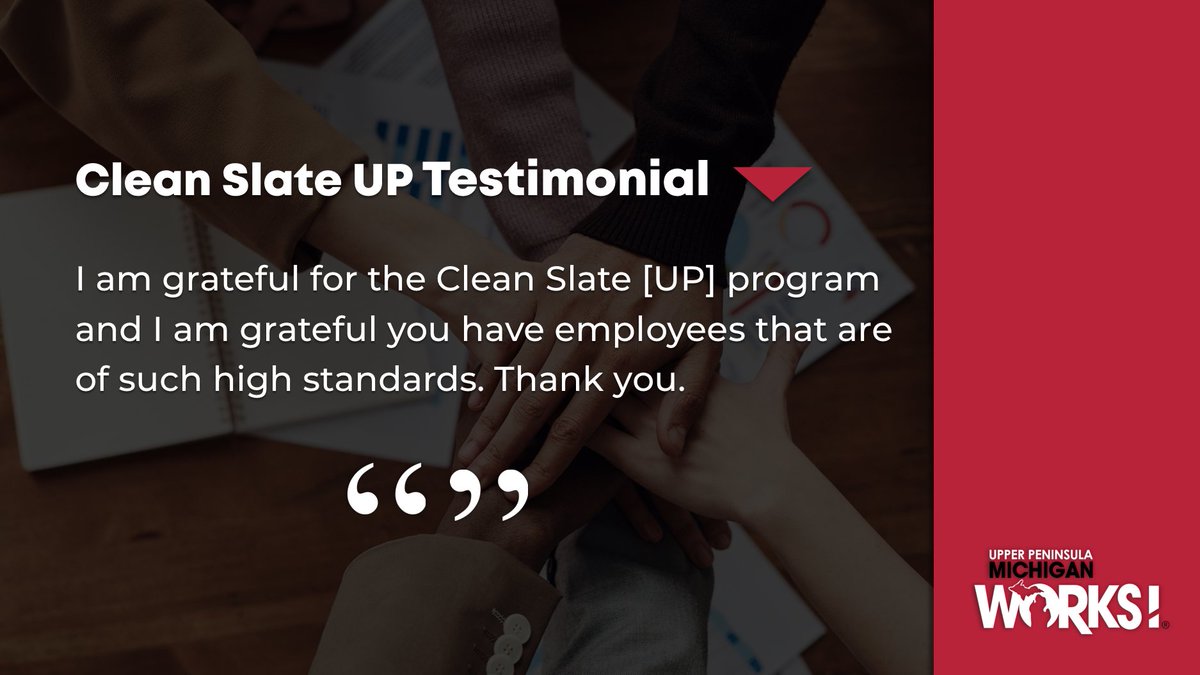 UPMichiganWorks's tweet photo. Clients are grateful that they can remove eligible criminal convictions from their records ⚖

Call @UPMichiganWorks at 800-285-9675 to learn how you can start the process of expungement.

#CleanSlate #GetReadyToWin https://t.co/zcqSRyytCu