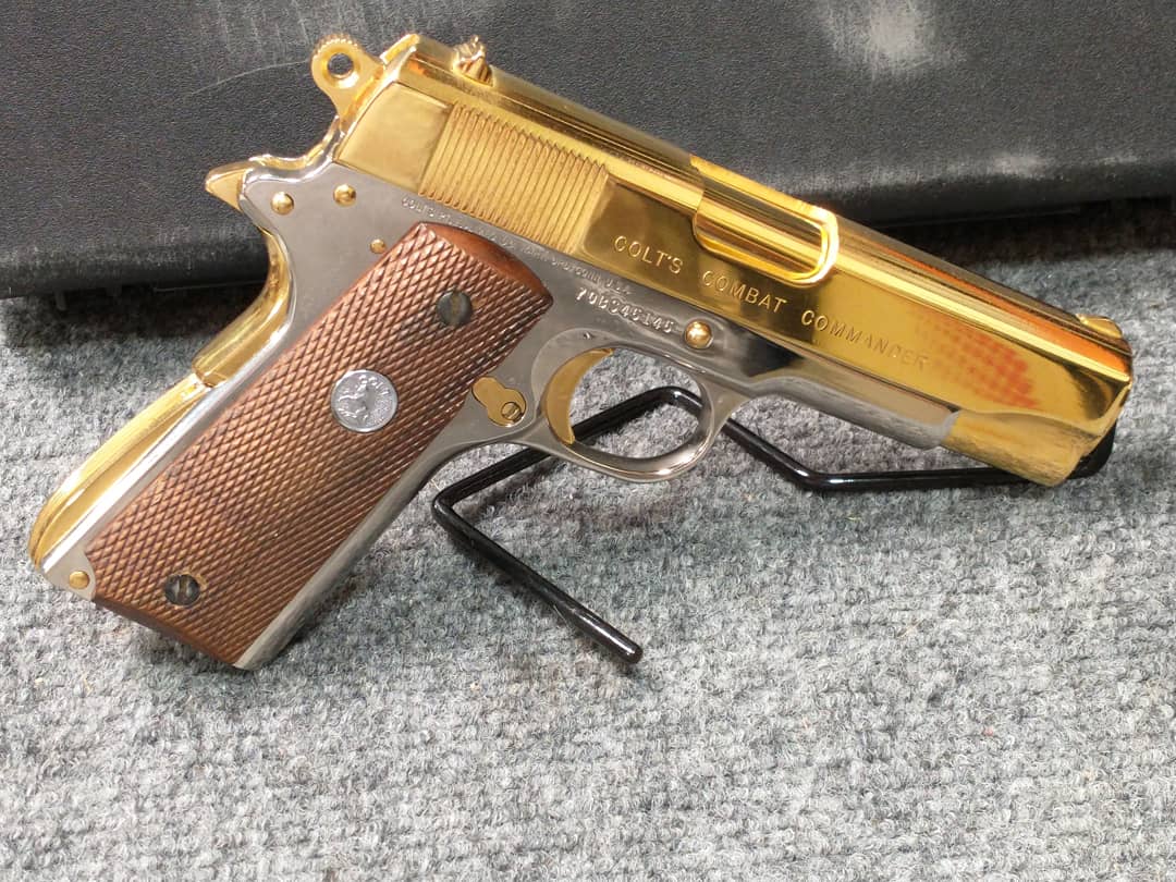 This Customer wanted Thier 1911 to pop. So We Nickel coated the frame and gold plated the Slide, barrel and controls. This pistol looks Amazing. #gold #goldplated #1911 #custom1911