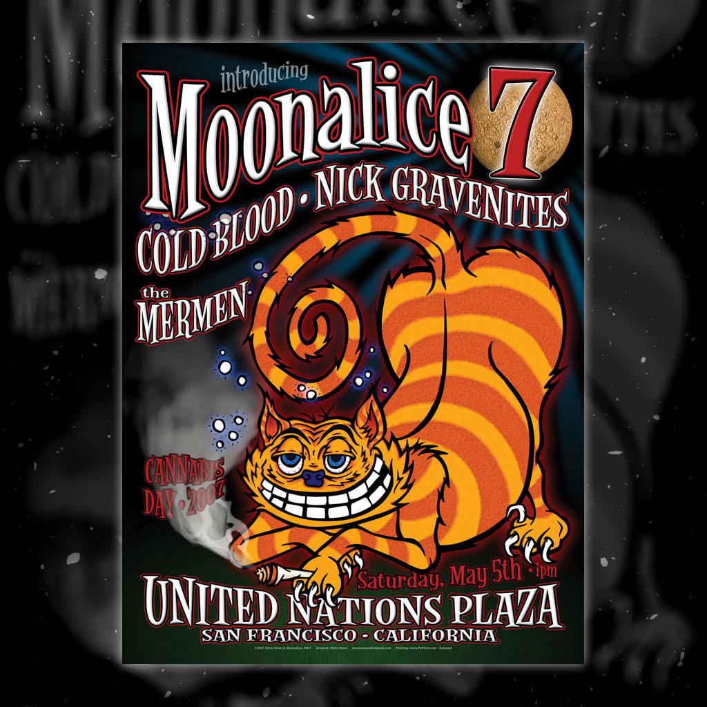 MoonalicePoster's tweet photo. On this day, 15 years ago our series began... introducing @Moonalice with Cold Blood, Nick Gravenites, &amp; The Mermen at United Nations Plaza, San Francisco, CA poster by @SHAWPOSTER Chris Shaw https://t.co/qRU6cbesAG 5/5/07 M1 🌿 100% of sales go to the artist #ChrisShaw #mastore https://t.co/JL9NQZhXHk