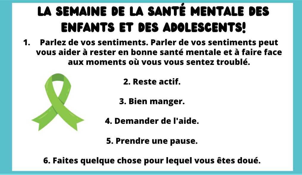La Semaine de la Santé Mentale des Enfants et des Adolescents - We shared some great mental health strategies together as a class! #ChildAndYouthMentalHealthWeek
