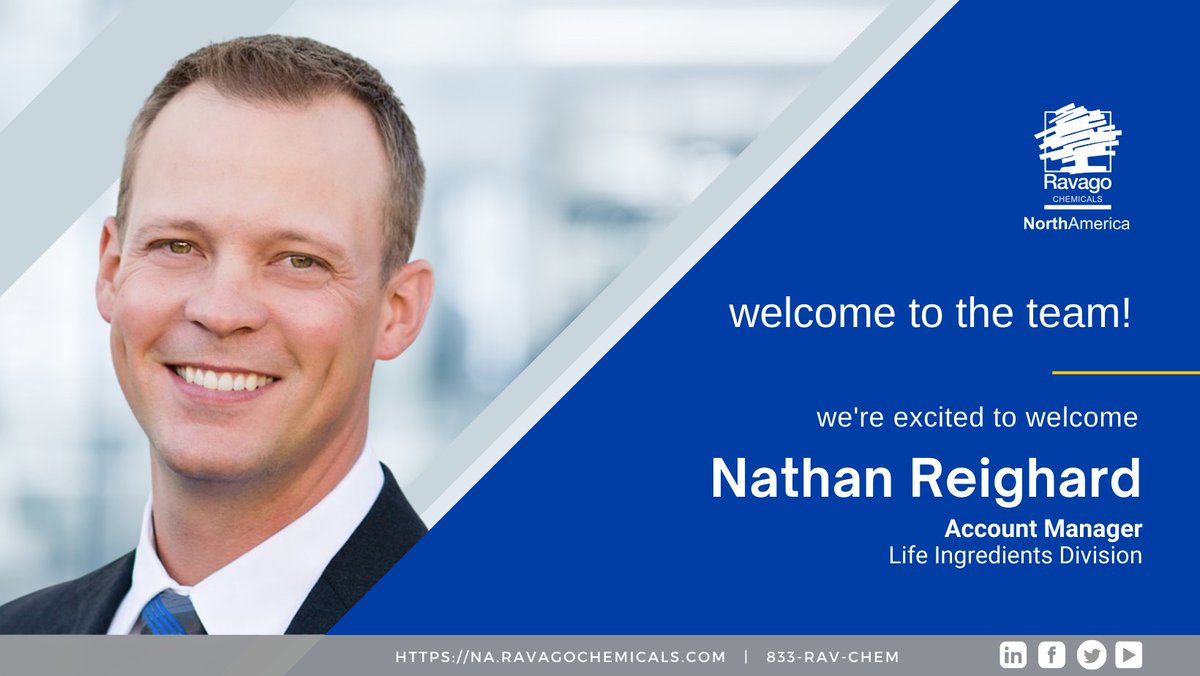 RavagoChem's tweet photo. #WeAreGrowing! We're excited to welcome Nathan Reighard, to Ravago Chemicals North America as Account Manager for our Life Ingredients division. 
Join us in welcoming Nathan to the team!

Learn more about RCNA visit our website: https://t.co/W3olxdyZiC https://t.co/sCXXzVZ4zn