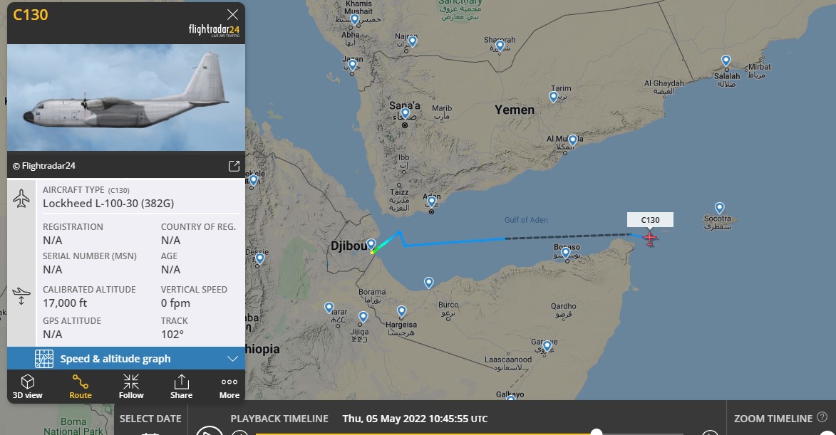 Laurent_Le_Bloa's tweet photo. Unknown C130 bur possibly #CIA linked #N3755P fm #Djibouti last contact eastern #Putland
Toward #Maldives Islands, Southern Africa, #Soccotra?
@Abdi678 @G_OnTheGround @ATCprowler @kinjeketile @OAbraar https://t.co/WkovfZgIqy
