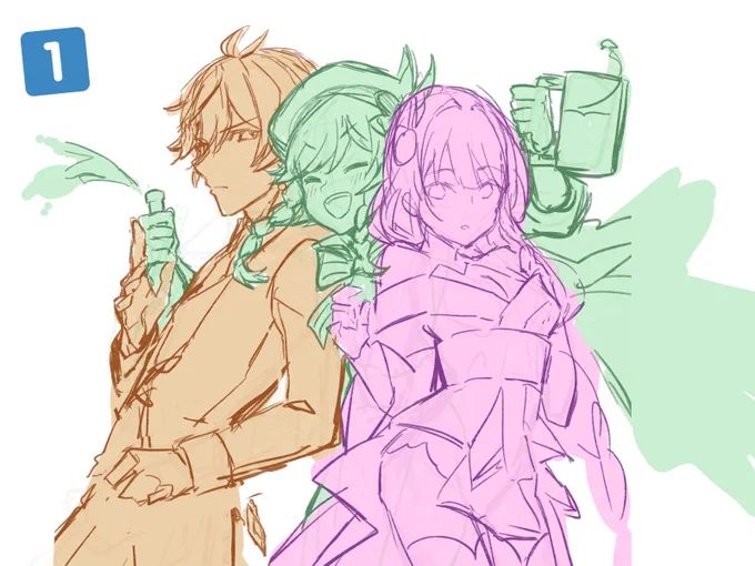 3神の絵、キャラが可愛い感じにわちゃわちゃしてるのと、背景つきのやつ、どっちの絵の完成品が見たいですか…?
良ければリプのアンケートのご協力お願いします🙇‍♀️💦
(大雑把な下描きなので顔や形はこの後の過程で修正します✐☡ ⋆*) 