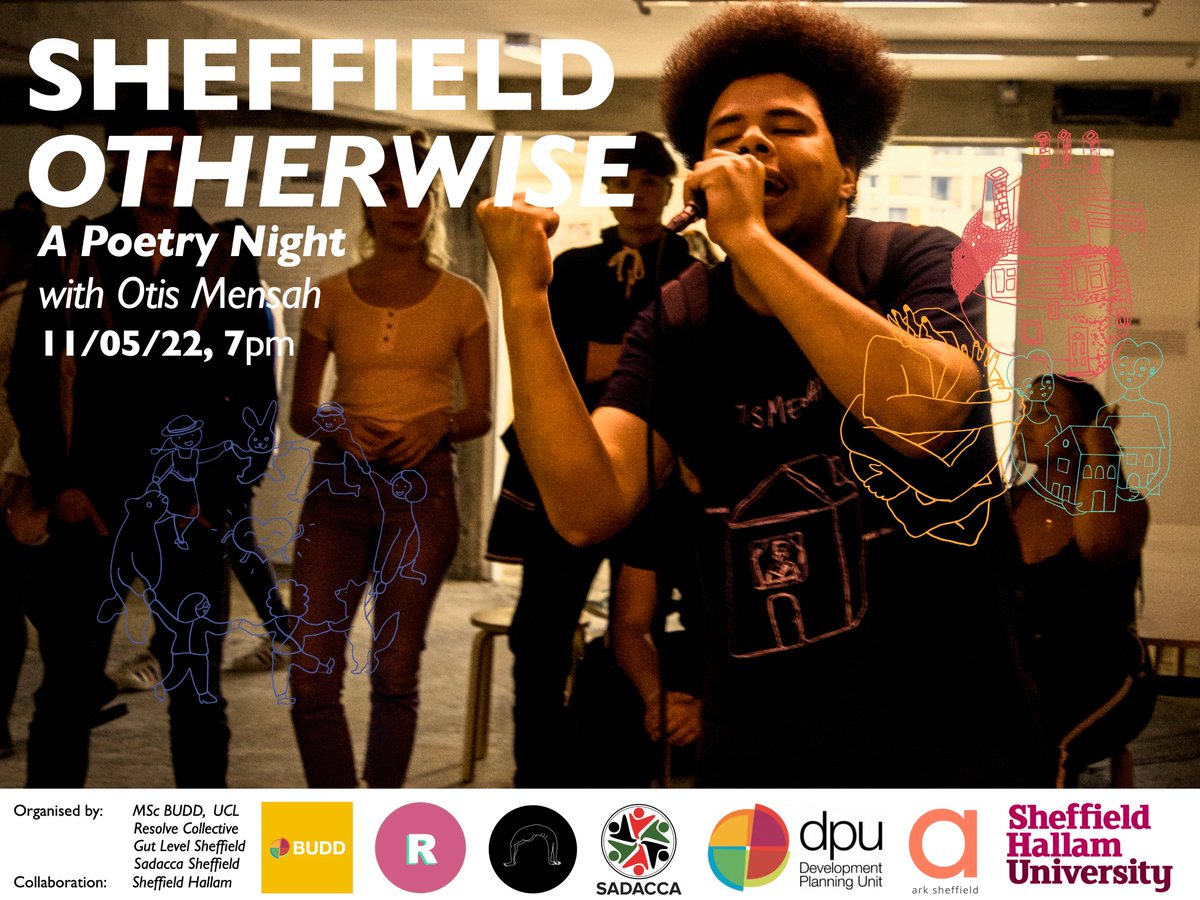 DPU_BUDD's tweet photo. As part of the BUDD PE #SheffieldOtherwise, we are organising a series of public events during the next weeks. We will kick-off our field trip with an amazing poetry session by Otis Mensah, rapper and poet laureate of Sheffield.
Join us https://t.co/WDj2NF670b https://t.co/LKXowFkAxR