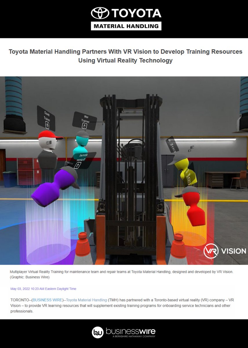 vrvisioninc's tweet photo. Toyota Material Handling Partners With VR Vision to Develop Training Resources Using Virtual Reality Technology https://t.co/eNDKbsxHTK #Toyota #ToyotaMaterialHandling #VRVision #VirtualRealityTraining #VirtualRealityTechnology #ToyotaVRVisionPressRelease @vrvisioninc https://t.co/3QZYqSl7AX