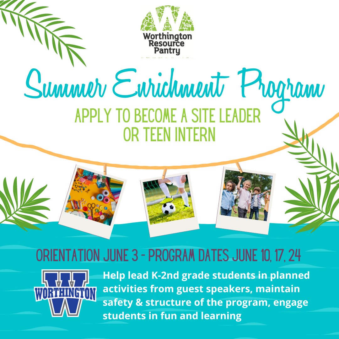 Want to put a smile on a child's face? YOU can be our next #Wed #Win by volunteering for our Summer Enrichment Program for three Fridays in June 🤩 Fill out an interest form no later than 5/25! linktr.ee/worthingtonres…