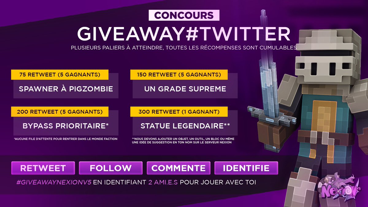 Nexion_FR's tweet image. 🎁 #NexionV5

📜 La nouvelle version de Nexion arrive à grand pas et pour fêter ça, plein de cadeaux sont à gagner !

Conditions :
1️⃣ Retweet + Follow @Nexion_FR
2️⃣ Commente #GiveawayNexionV5
3️⃣ Identifie 2 ami.e.s à toi pour jouer !

+ de concours : discord.gg/ddSgygp