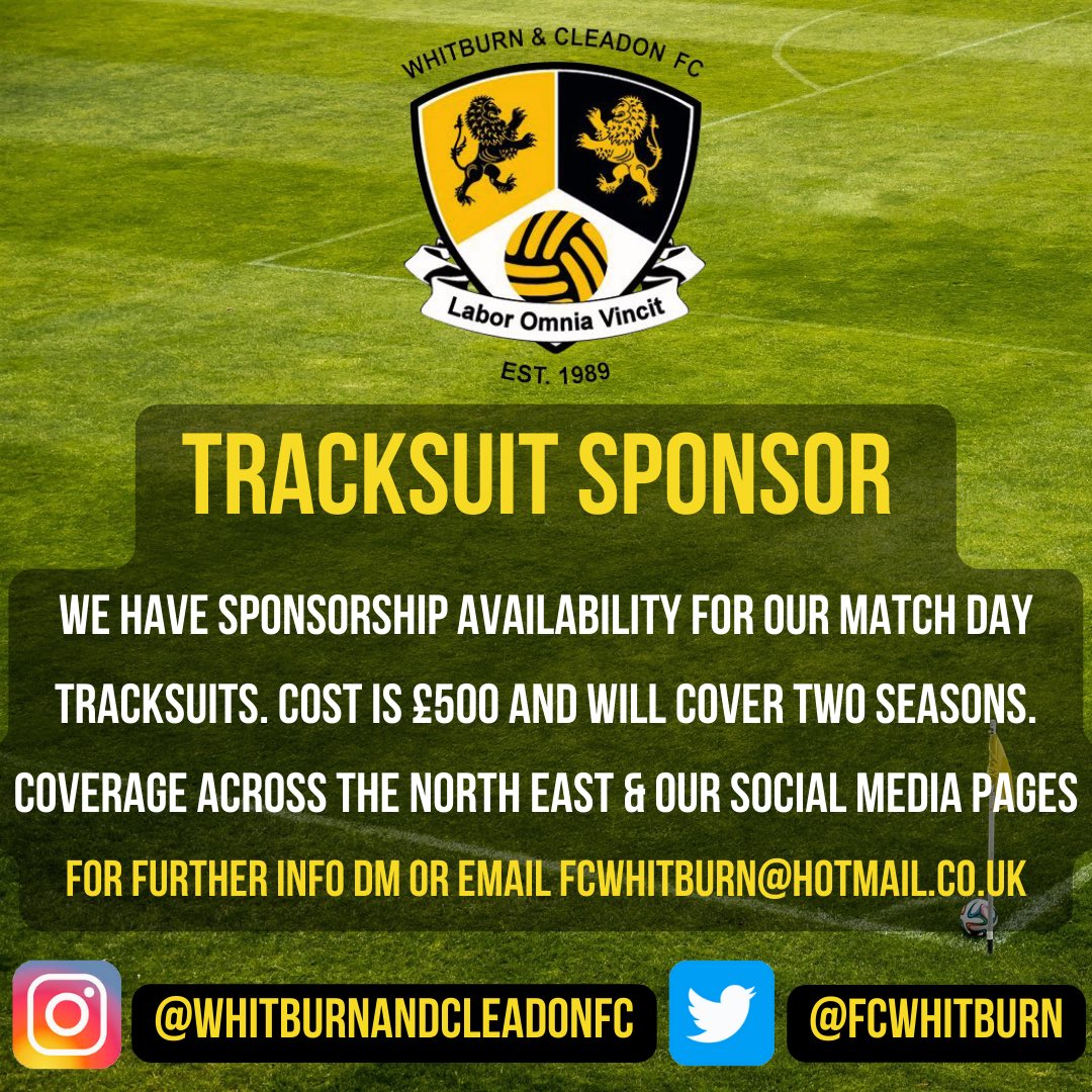 FCWhitburn's tweet photo. ⚽️SPONSORSHIP OPPORTUNITY⚽️
Please get in touch if interested 🙏🏻
#nonleaguefootball #grassrootsfootball #sponsorship #sponsorships #sponsorshipopportunity #whitburn #cleadon #northeast #southtyneside #southshields #sunderland #newcastle #seaburnstack #seaburn #roker #fulwell https://t.co/l8je0iBPwa