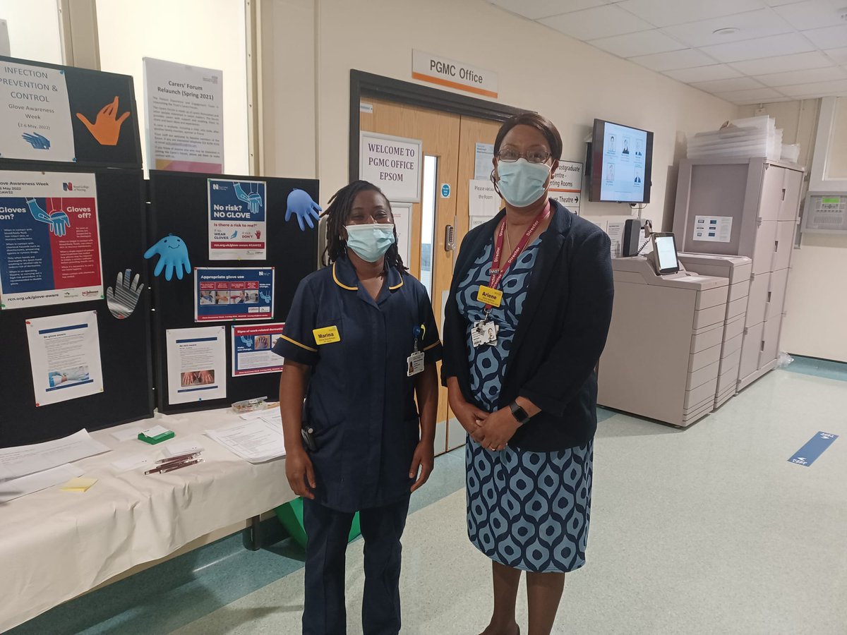 Shazzanja's tweet photo. We had the pleasure of the Group Chief Nurse @arlenewellman64 joining the IPC team @epsom_sthelier as we raise glove awareness #GAW22 and celebrate World Hand Hygiene Day at the Epsom General Hospital site. #worldhandhygiene22 https://t.co/Zi1MMRGzHx